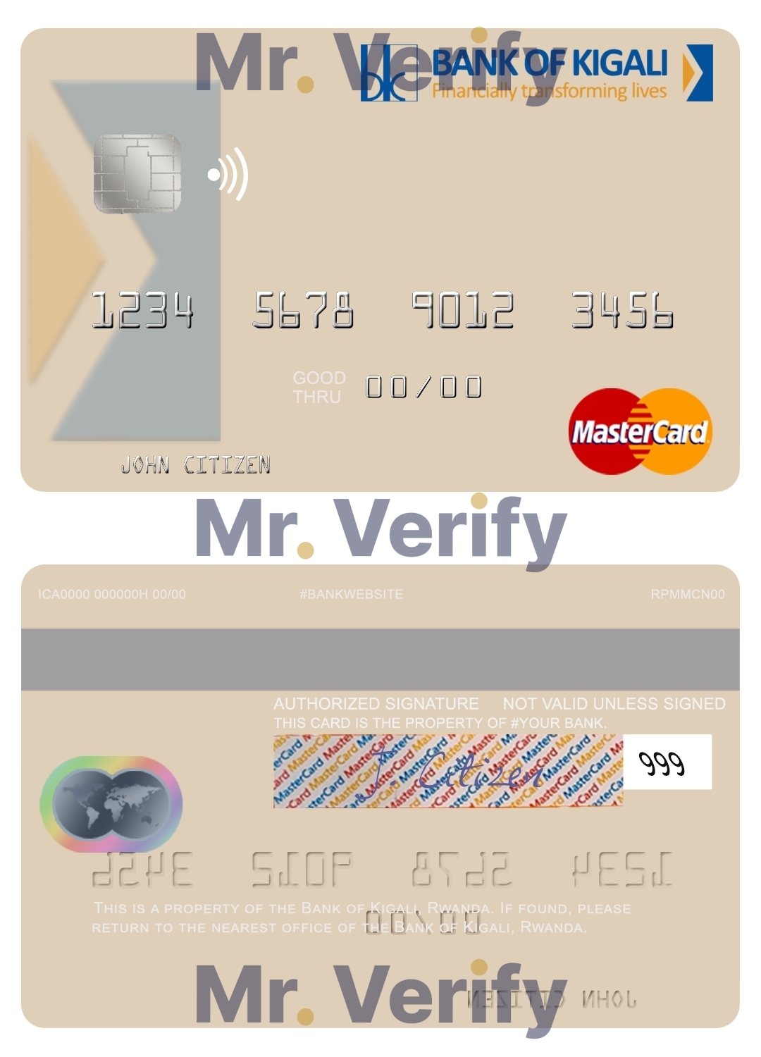 Fillable Rwanda Bank of Kigali mastercard credit card Templates | Layer-Based PSD