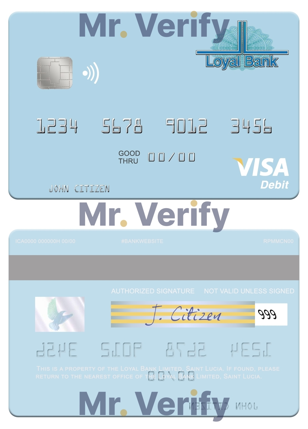 Fillable Saint Lucia Loyal Bank Limited visa debit card Templates | Layer-Based PSD