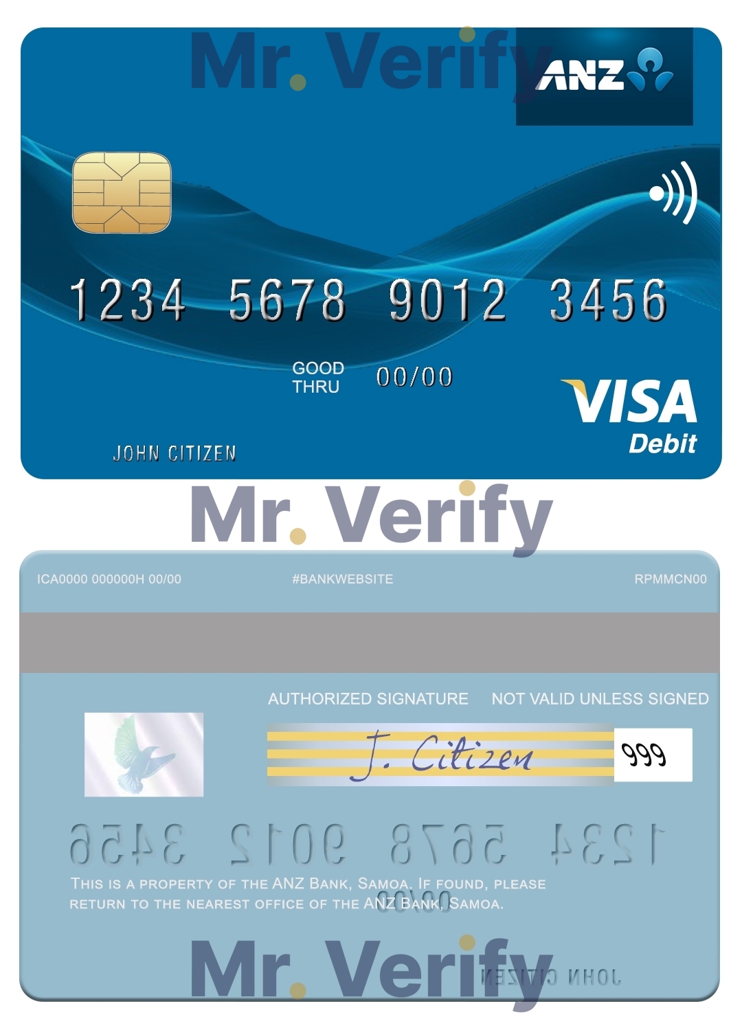 Fillable Samoa ANZ Bank visa debit card Templates | Layer-Based PSD