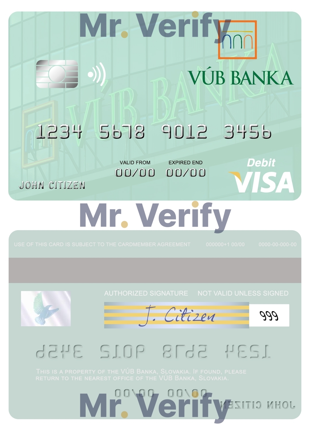 Fillable Slovakia VÚB Banka visa debit card Templates | Layer-Based PSD