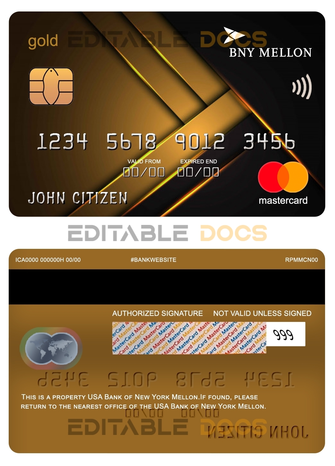 Fillable USA Bank of New York Mellon mastercard gold Templates | Layer-Based PSD
