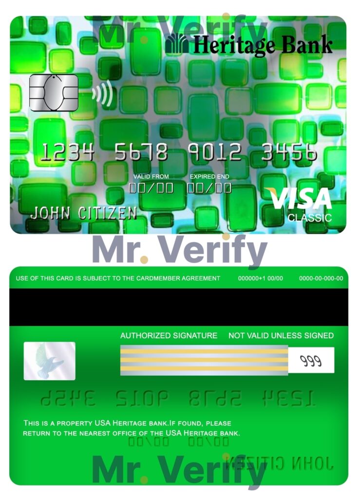 Fillable USA Heritage bank visa classic card Templates | Layer-Based PSD