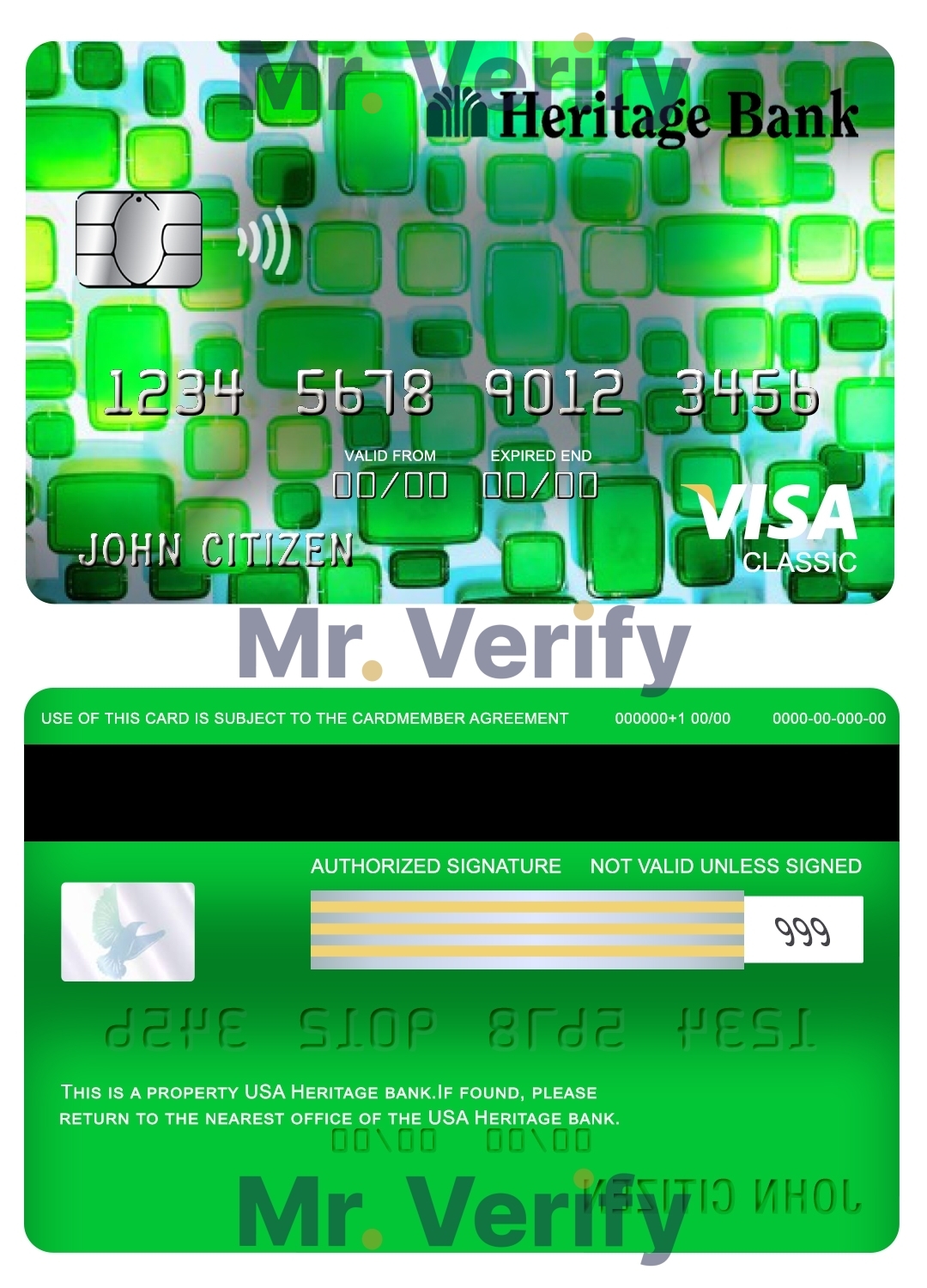 Fillable USA Heritage bank visa classic card Templates | Layer-Based PSD