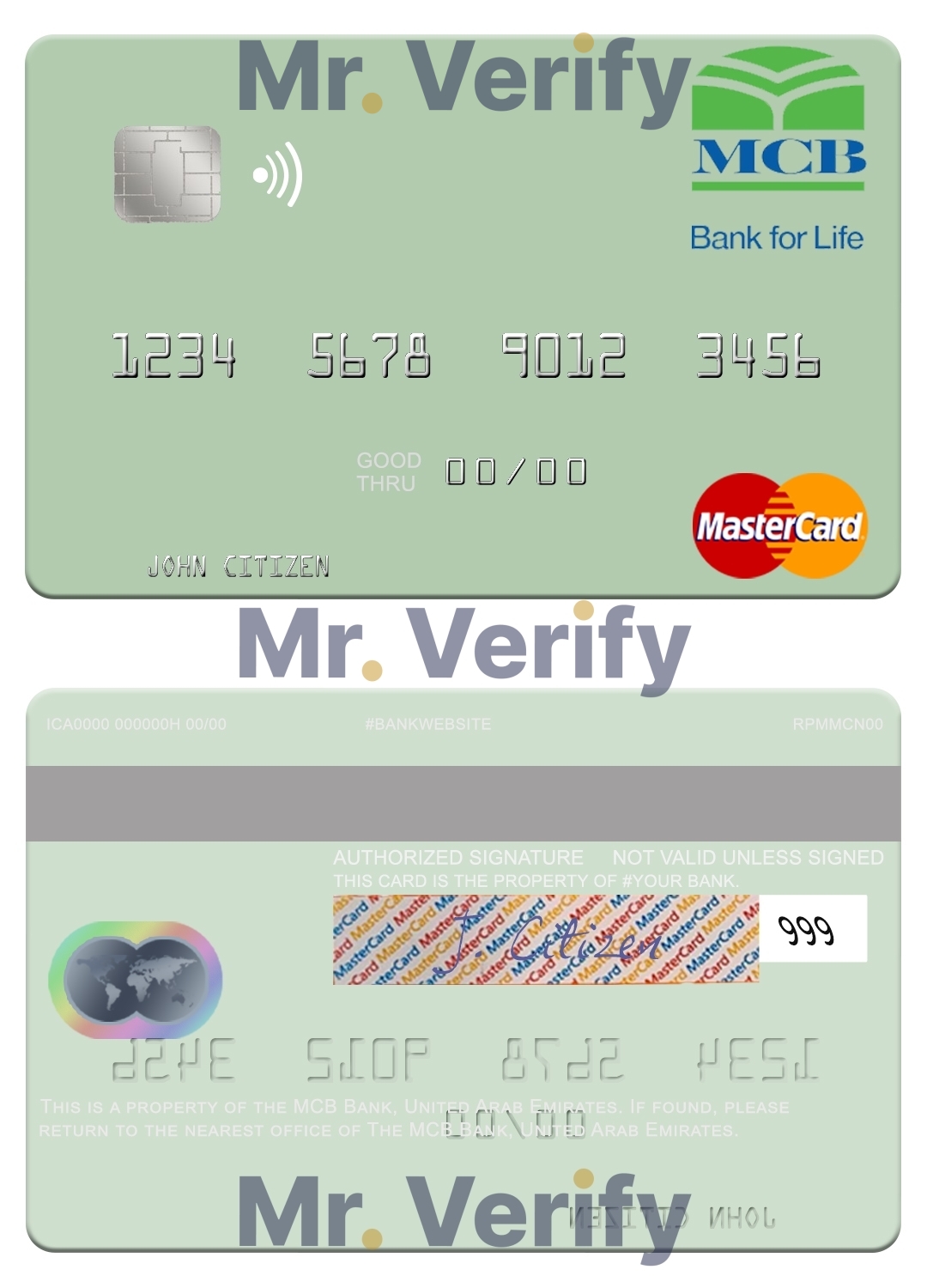 Fillable United Arab Emirates MCB Bank mastercard Templates | Layer-Based PSD