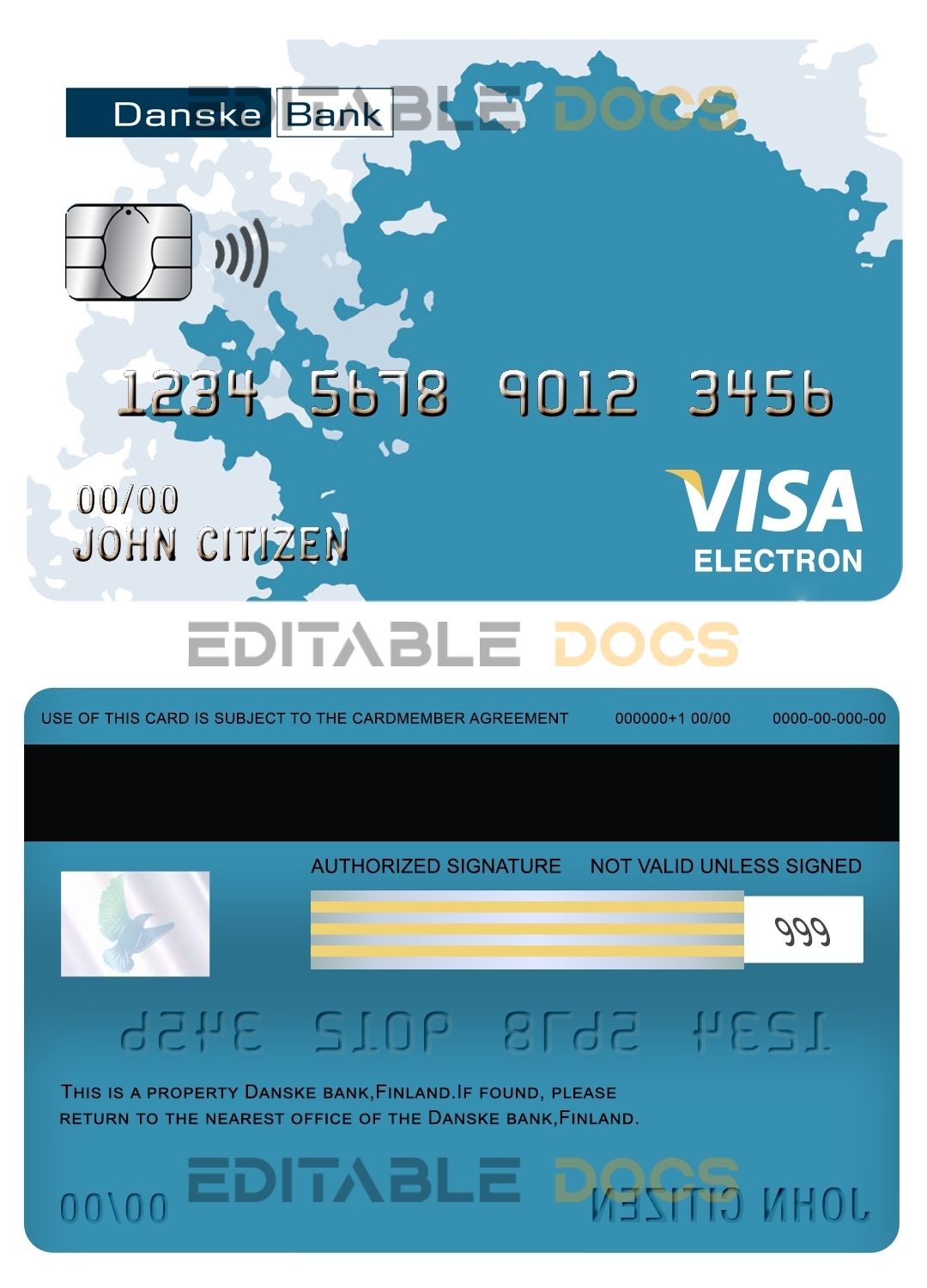 Fillable Finland Danske bank visa electron card Templates | Layer-Based PSD