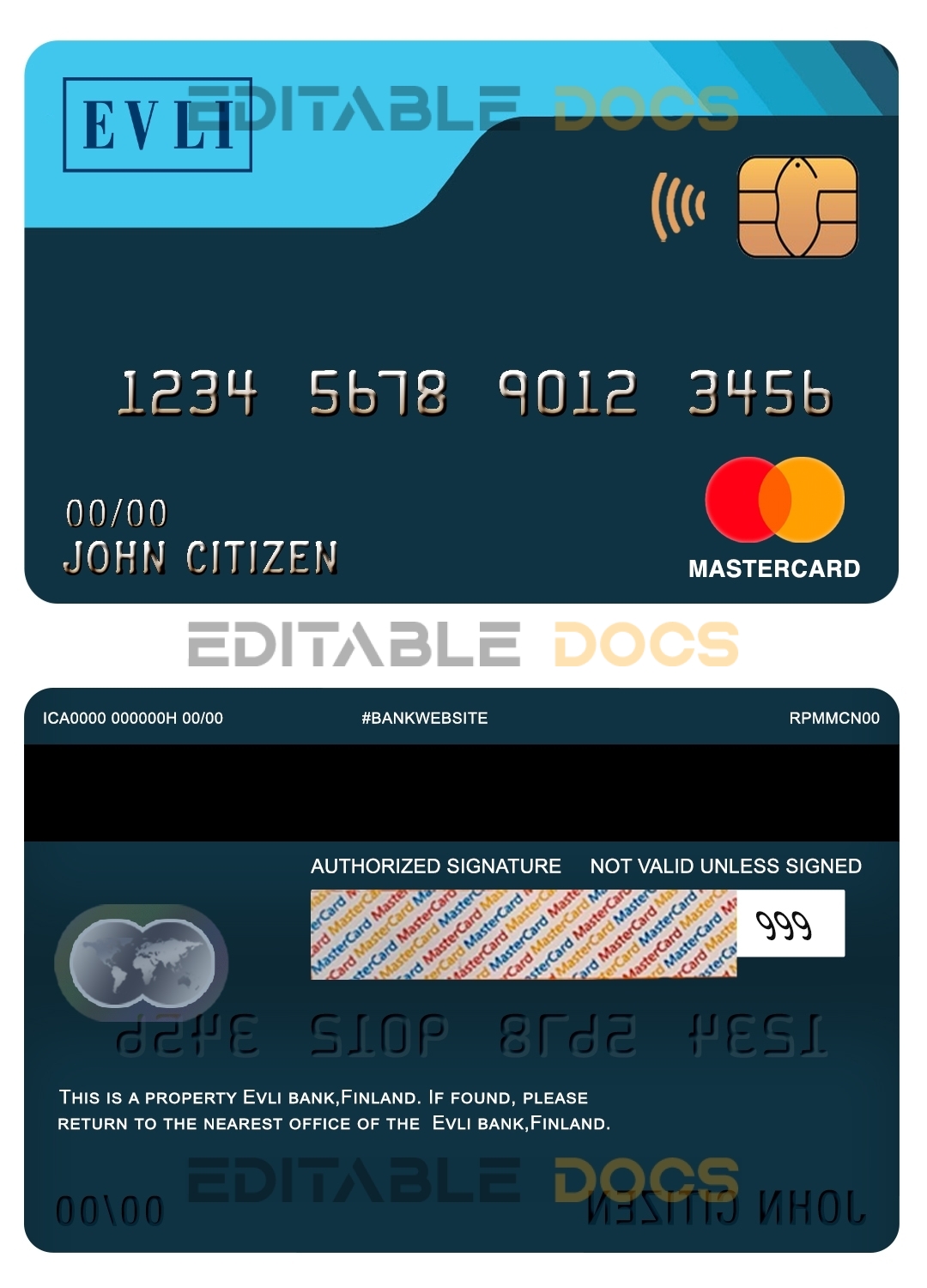 Editable Finland Evli bank mastercard Templates in PSD Format