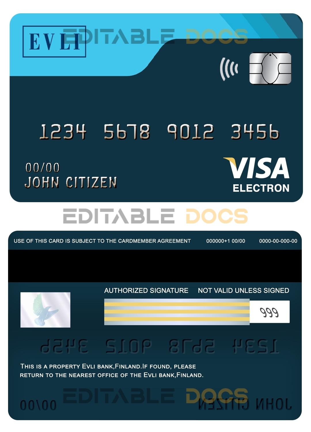 Fillable Finland Evli bank visa electron card Templates | Layer-Based PSD