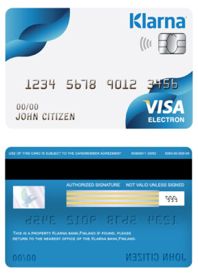 Editable Finland Klarna bank visa electorn card Templates in PSD Format