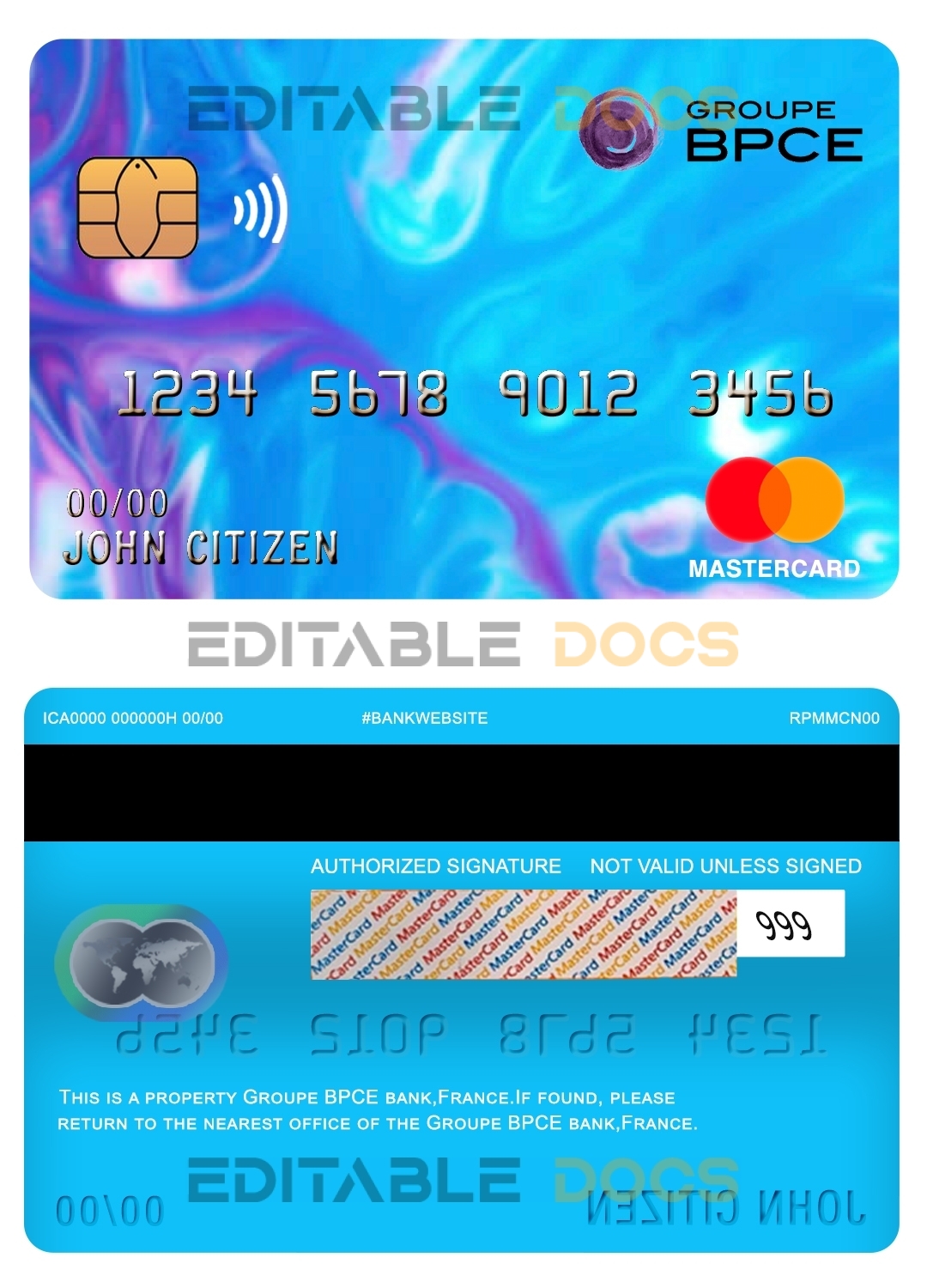 Fillable France Groupe BPCE bank mastercard Templates | Layer-Based PSD