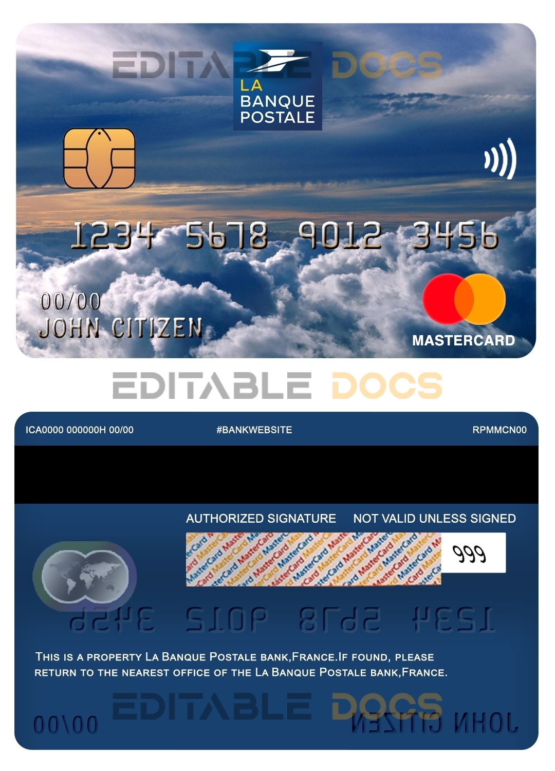 Fillable France La Banque Postale bank mastercard Templates | Layer-Based PSD