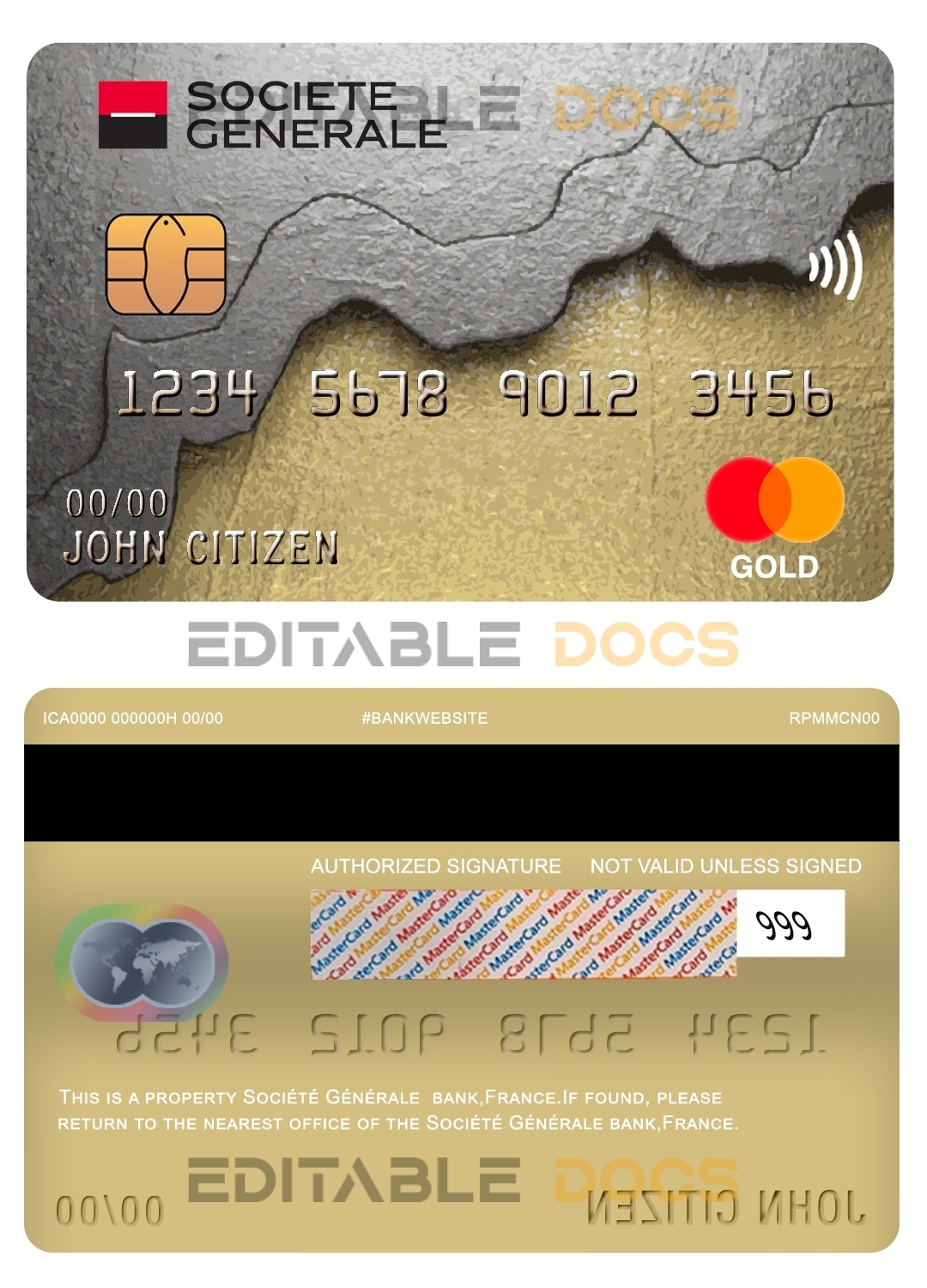 Fillable France Société Générale bank mastercard Templates | Layer-Based PSD