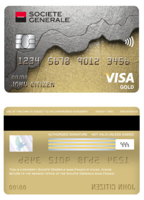 Editable France Société Générale bank visa gold card Templates in PSD Format
