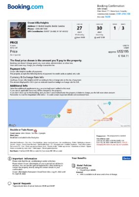 Editable Gambia Hotel Booking Form Template | Fillable PDF