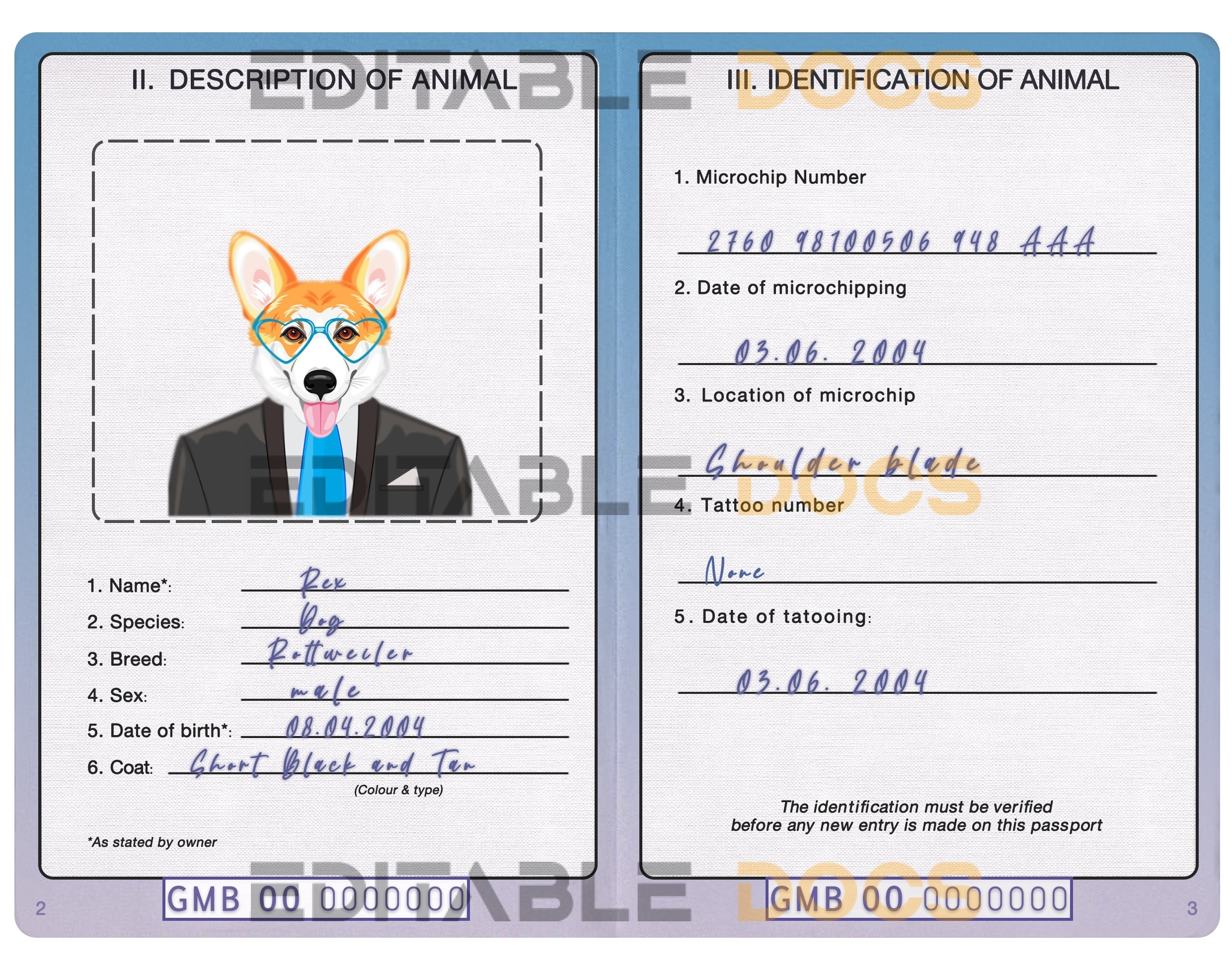 Gambia dog Fake PSD Passport | Instant Download