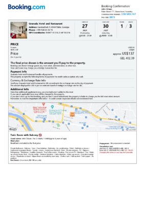Editable Georgia Hotel Booking Form Template | Fillable PDF