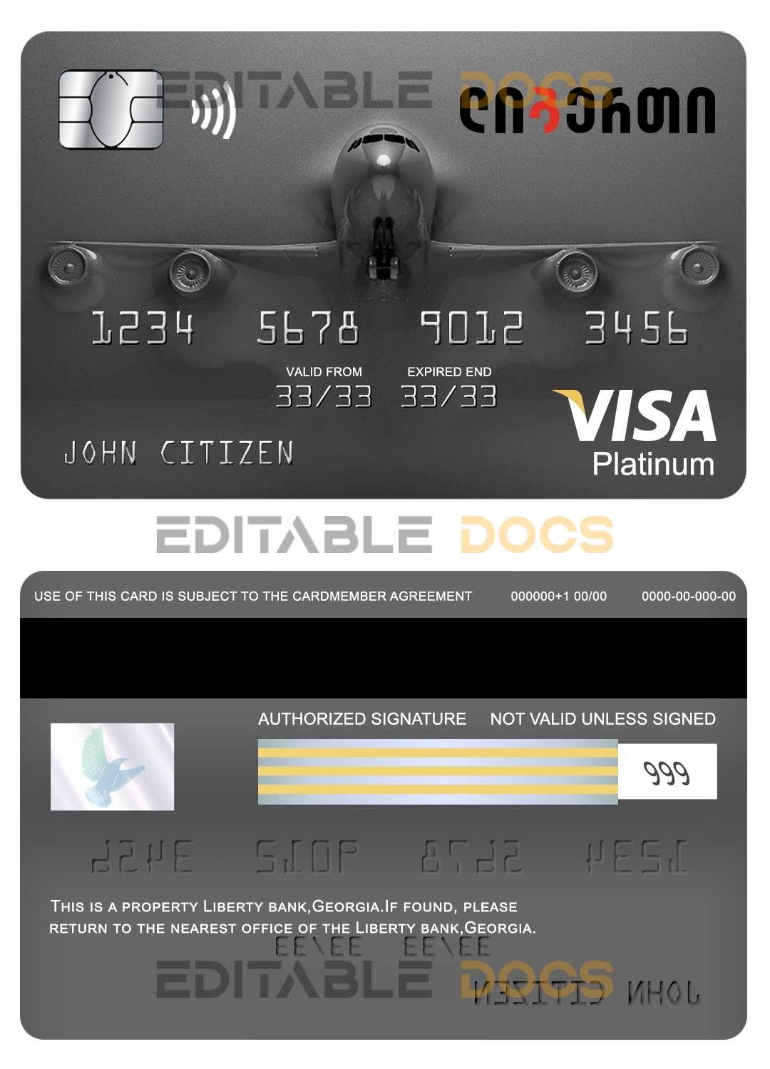 Editable Georgia Liberty bank visa platinum card Templates in PSD Format