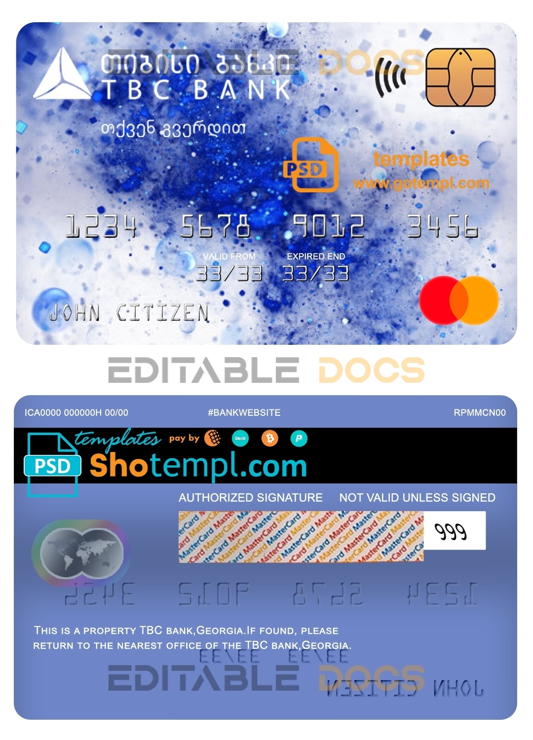 Fillable Georgia TBC bank mastercard Templates | Layer-Based PSD
