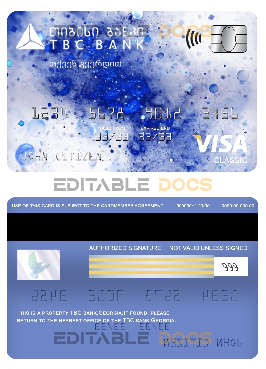 Editable Georgia TBC bank visa classic card Templates in PSD Format