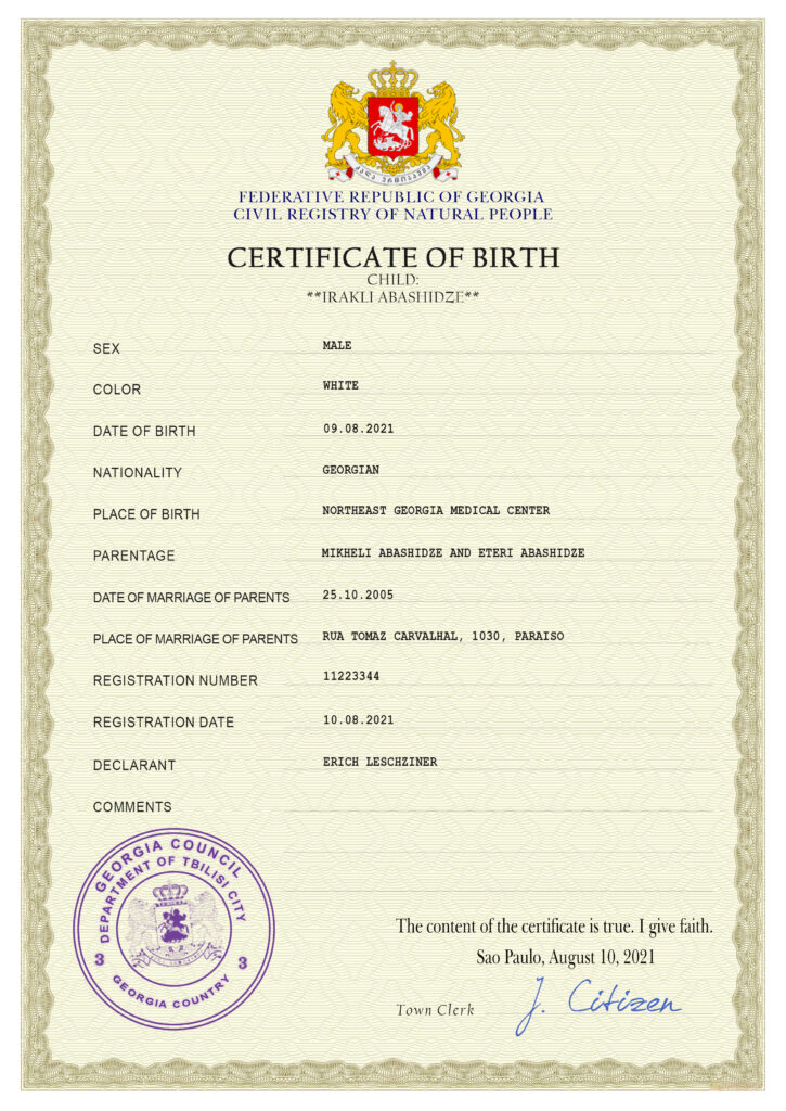 Authentic Georgia Birth Certificate Template | Customize and Download Online