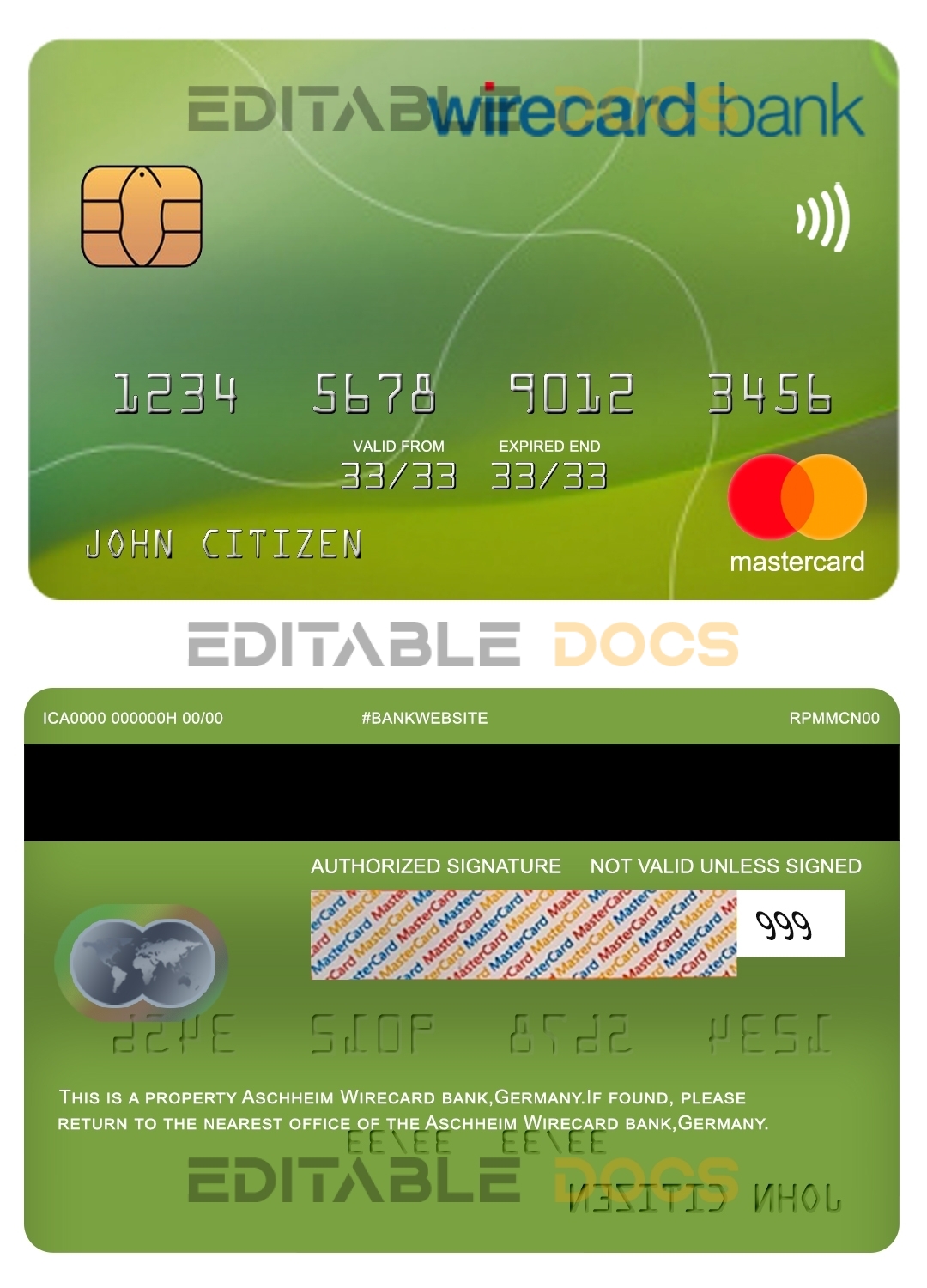 Fillable Germany Aschheim Wirecard bank mastercard Templates | Layer-Based PSD