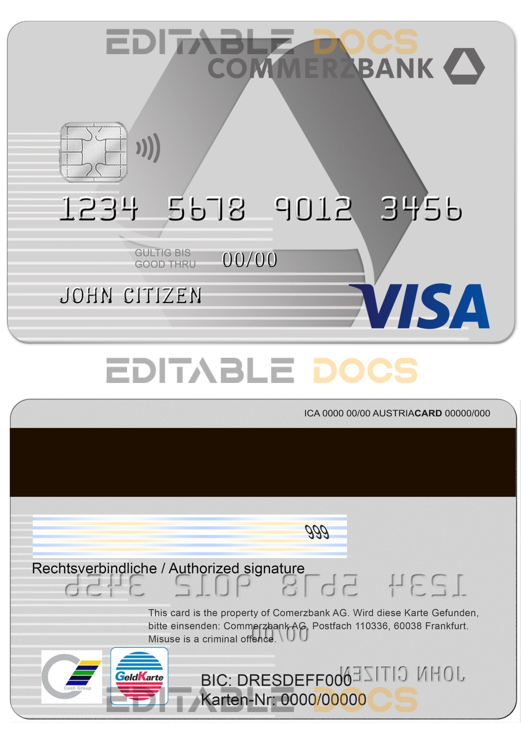 Fillable Germany Commerzbank visa card Templates | Layer-Based PSD