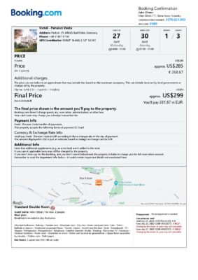 Editable Germany Hotel Booking Form Template | Fillable PDF