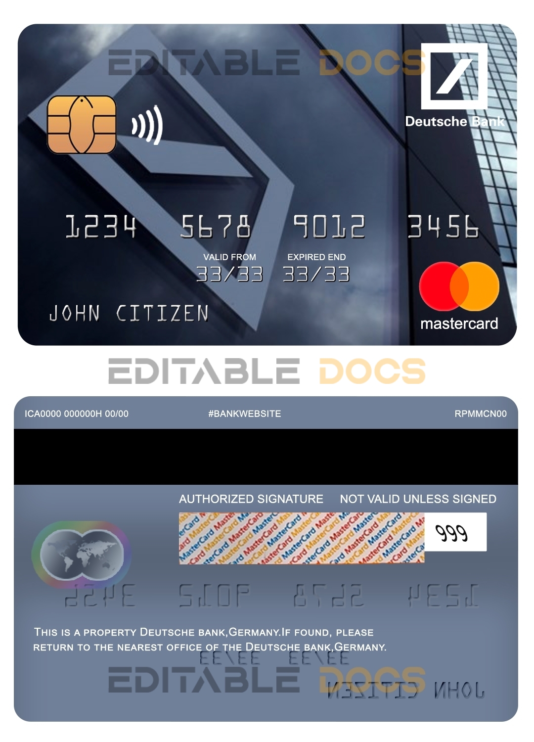 Fillable Germany Deutsche bank mastercard Templates | Layer-Based PSD