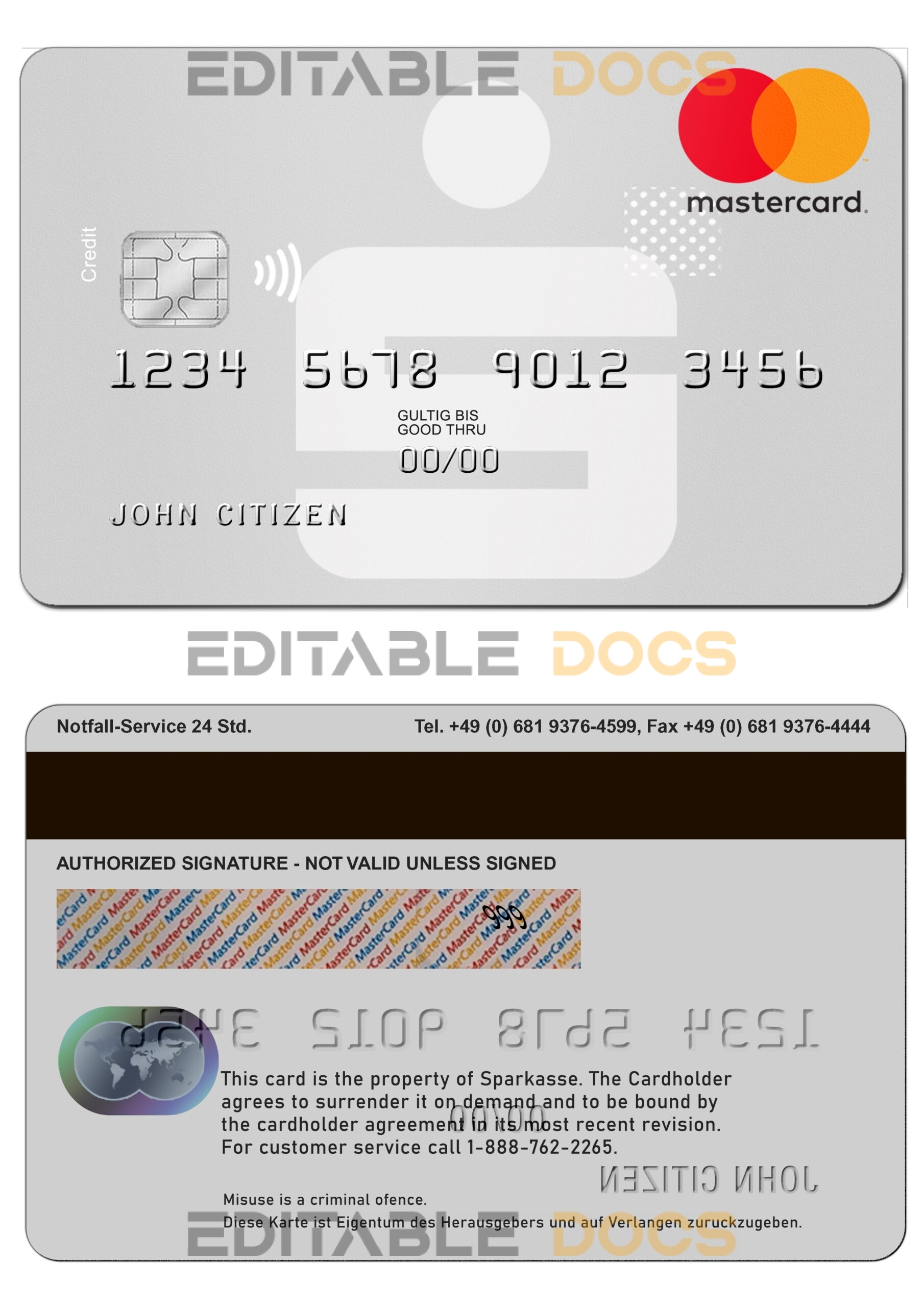 Editable Germany Sparkasse Bank mastercard Templates in PSD Format