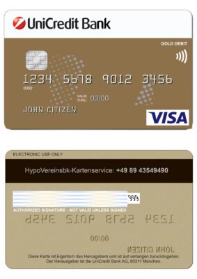 Editable Germany UniCredit Bank visa credit card Templates