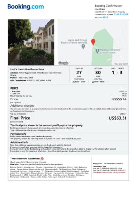 Editable Ghana Hotel Booking Form Template | Fillable PDF