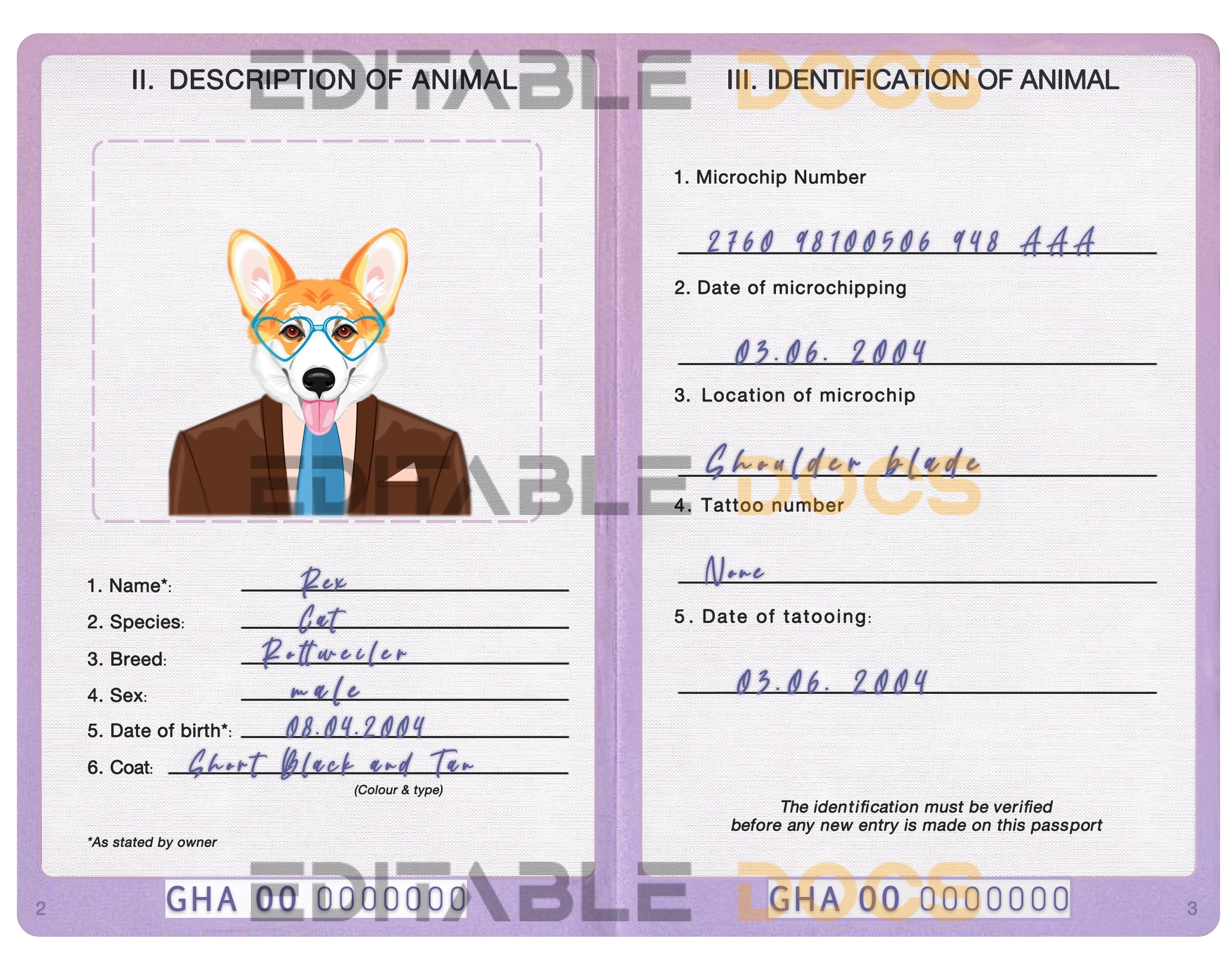 Ghana dog Fake PSD Passport | Instant Download