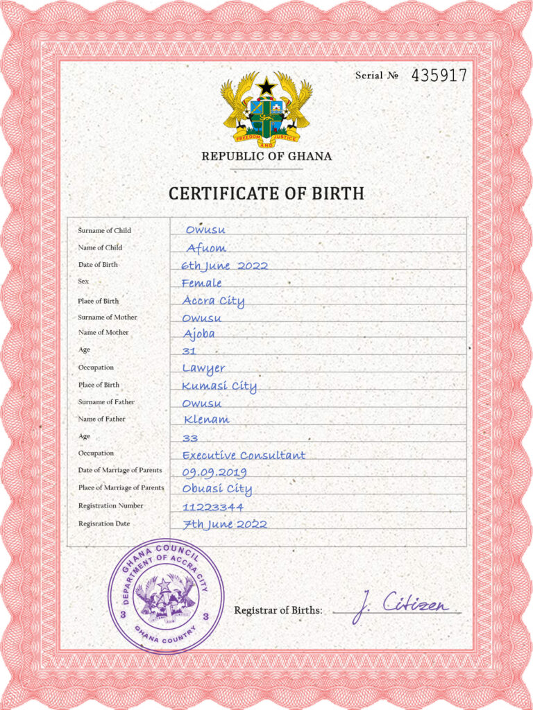 Authentic Ghana Birth Certificate Template | Customize and Download Online