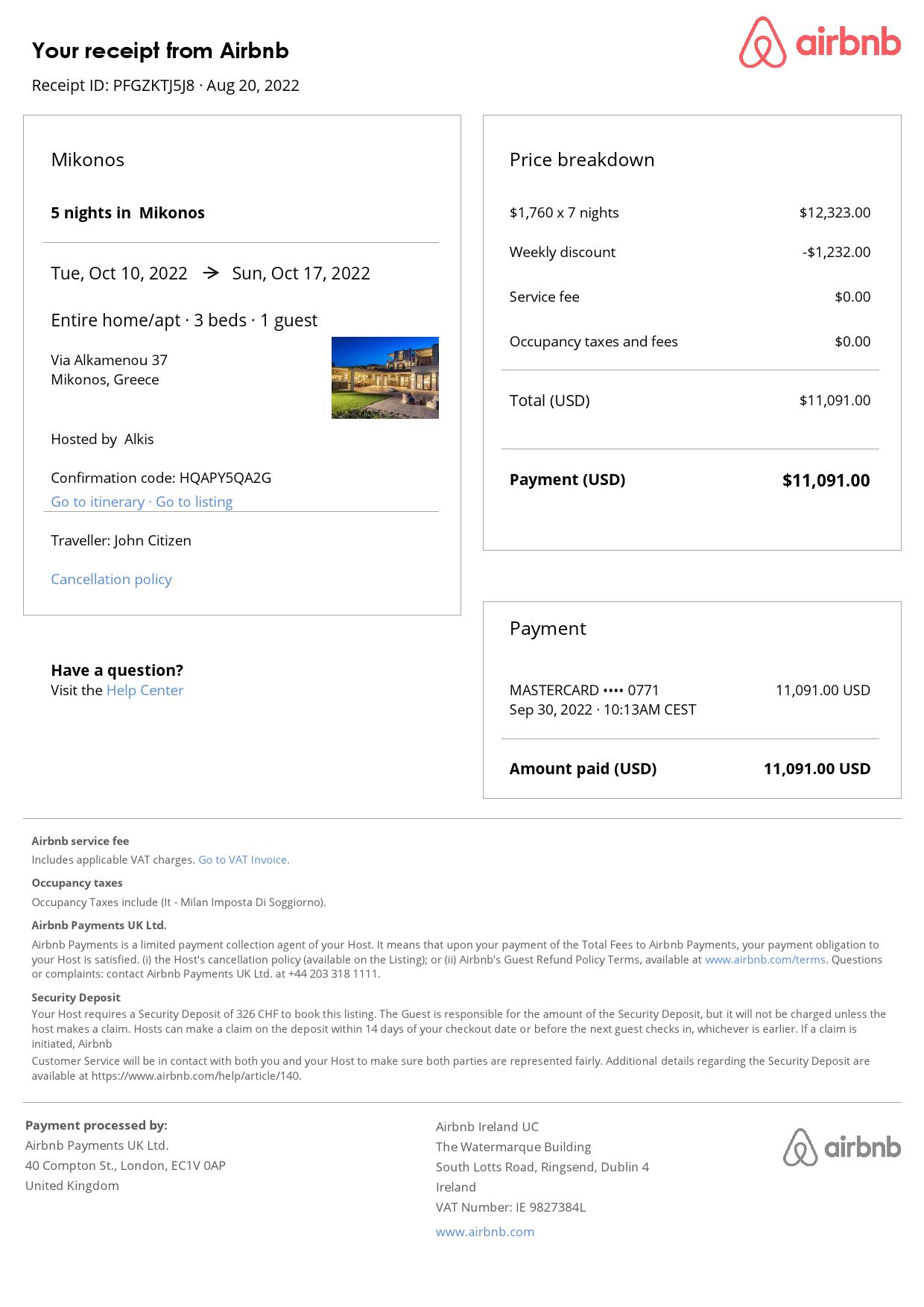 Editable Greece Hotel Booking Form Template | Fillable PDF