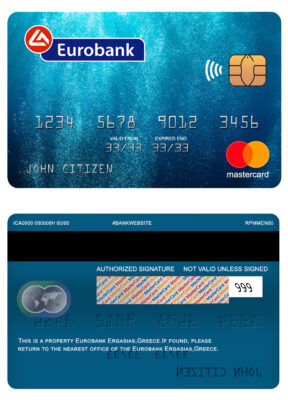 Editable Greece Eurobank Ergasias bank mastercard Templates in PSD Format