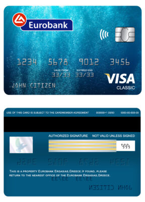 Fillable Greece Eurobank Ergasias bank visa classic card Templates | Layer-Based PSD