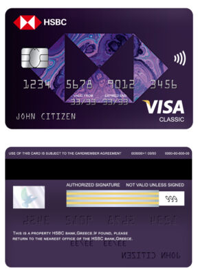 Fillable Greece HSBC bank visa classic card Templates | Layer-Based PSD