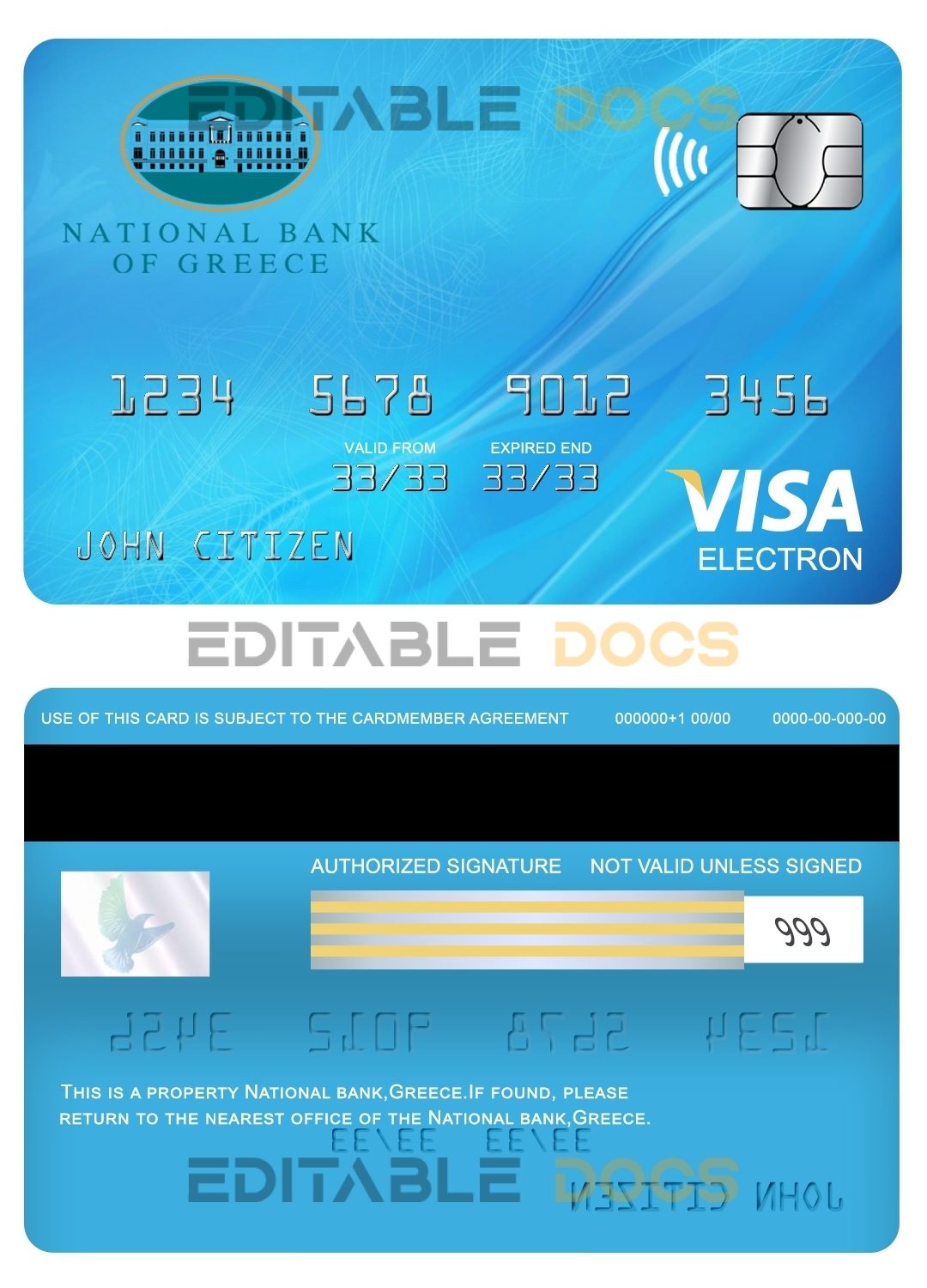 Fillable Greece National bank visa electron card Templates | Layer-Based PSD