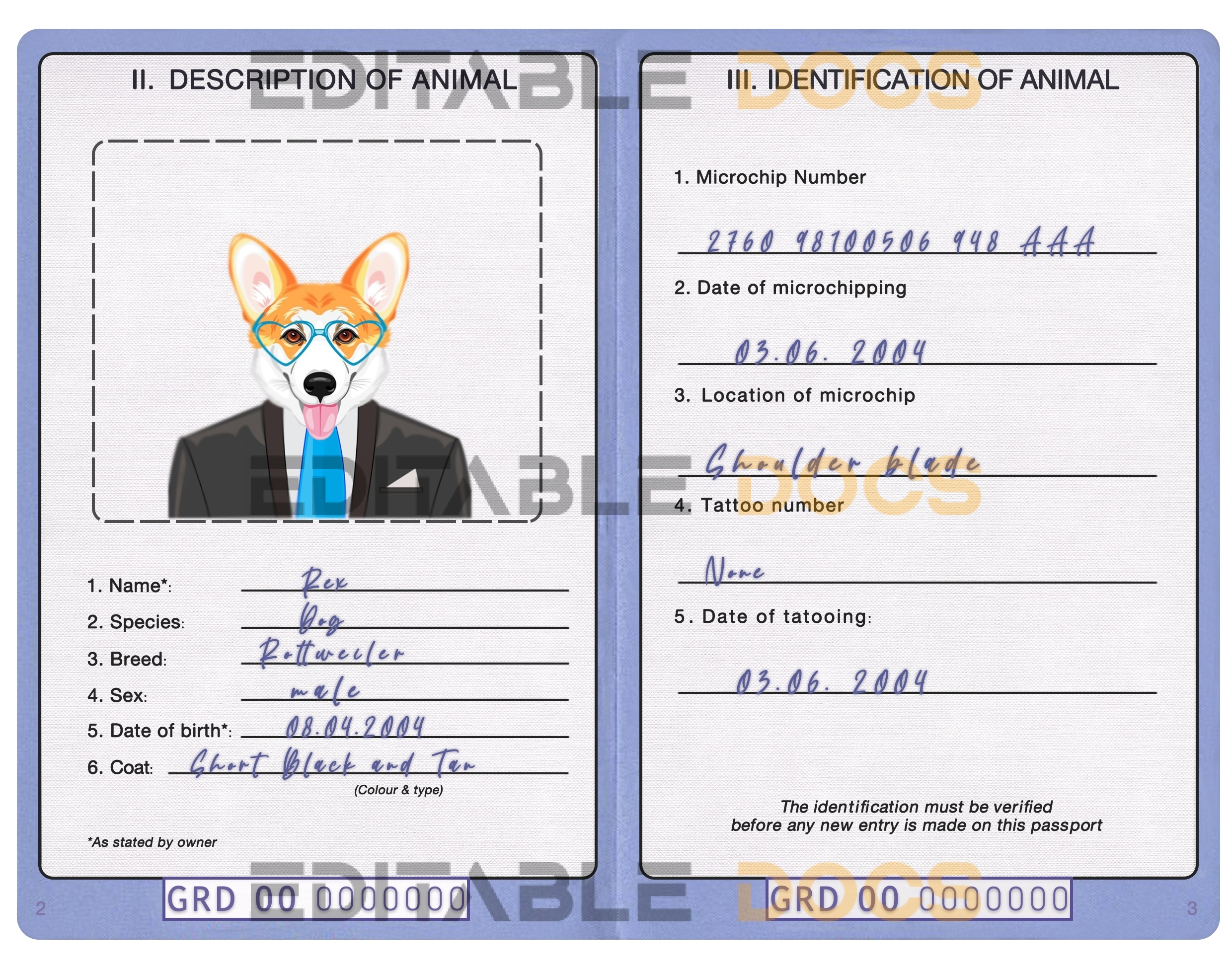 Greece dog Fake PSD Passport | Instant Download