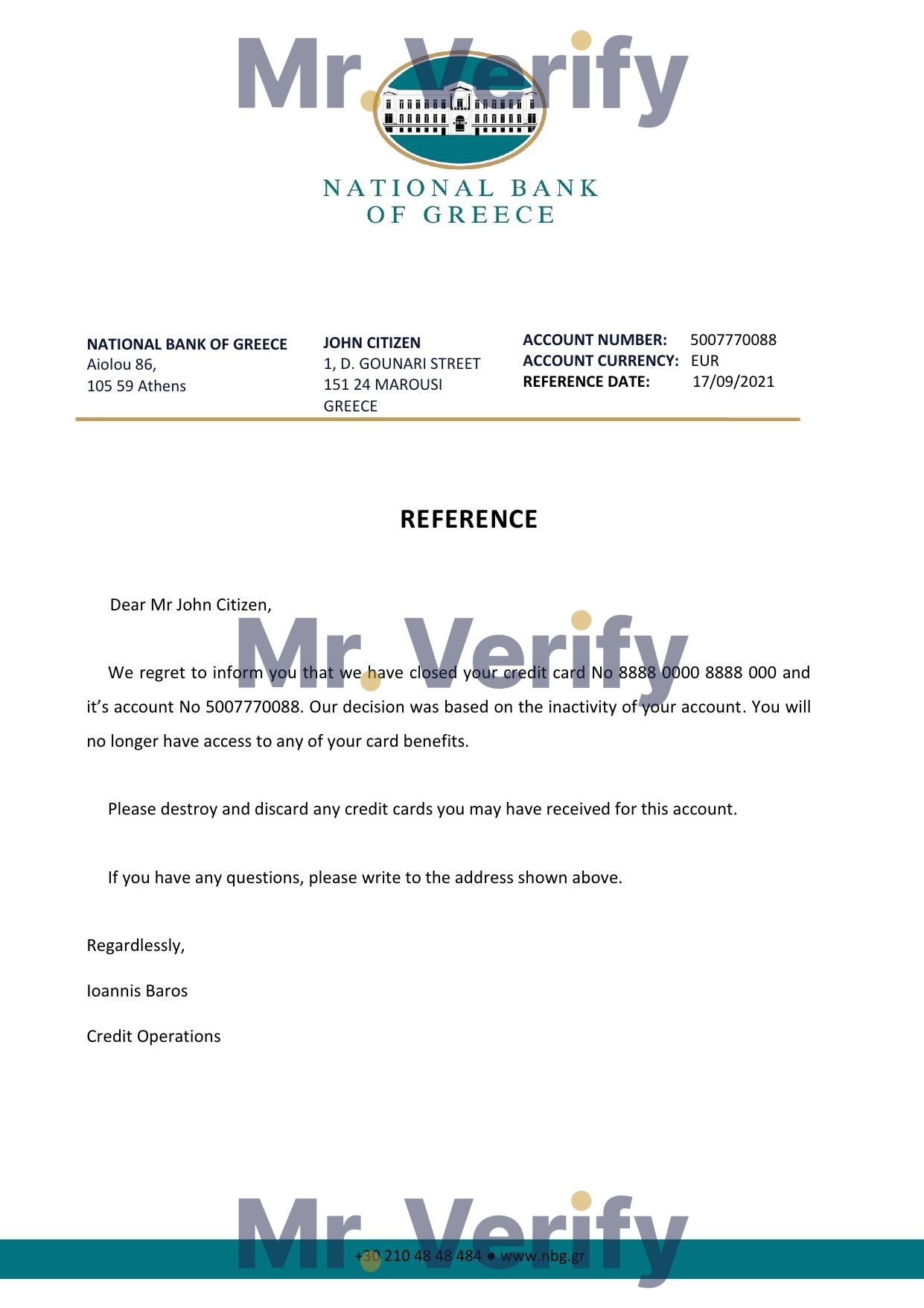 Download Greece National Bank of Greece Bank Reference Letter Templates | Editable Word