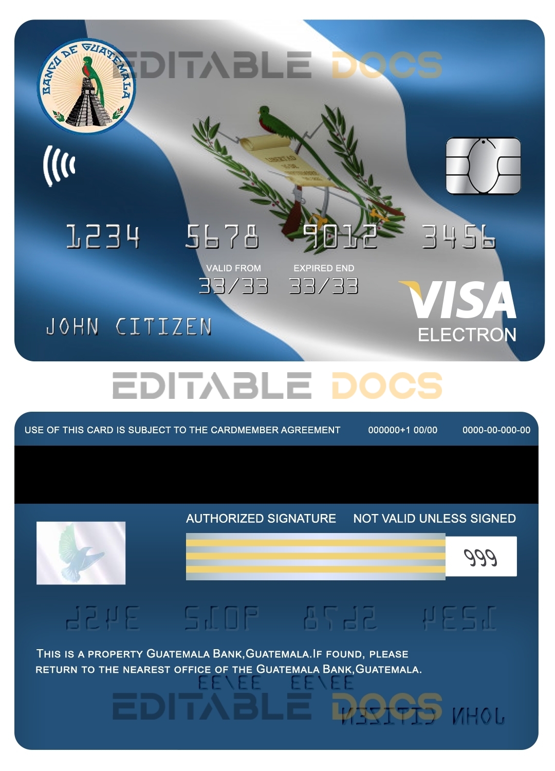Fillable Guatemala Banco de Guatemala bank visa electron card Templates | Layer-Based PSD