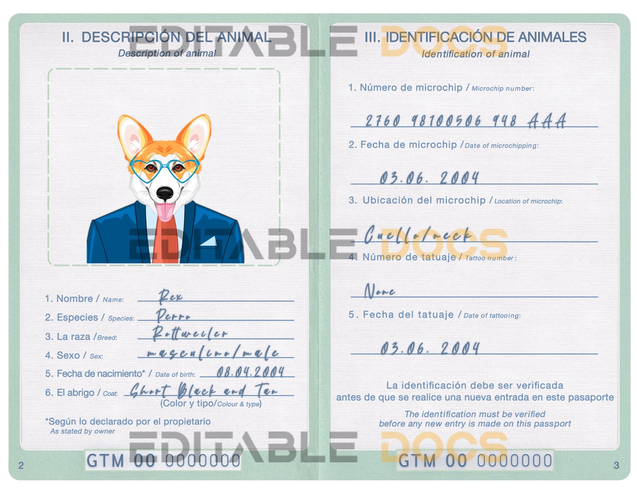 Guatemala dog Fake PSD Passport | Instant Download