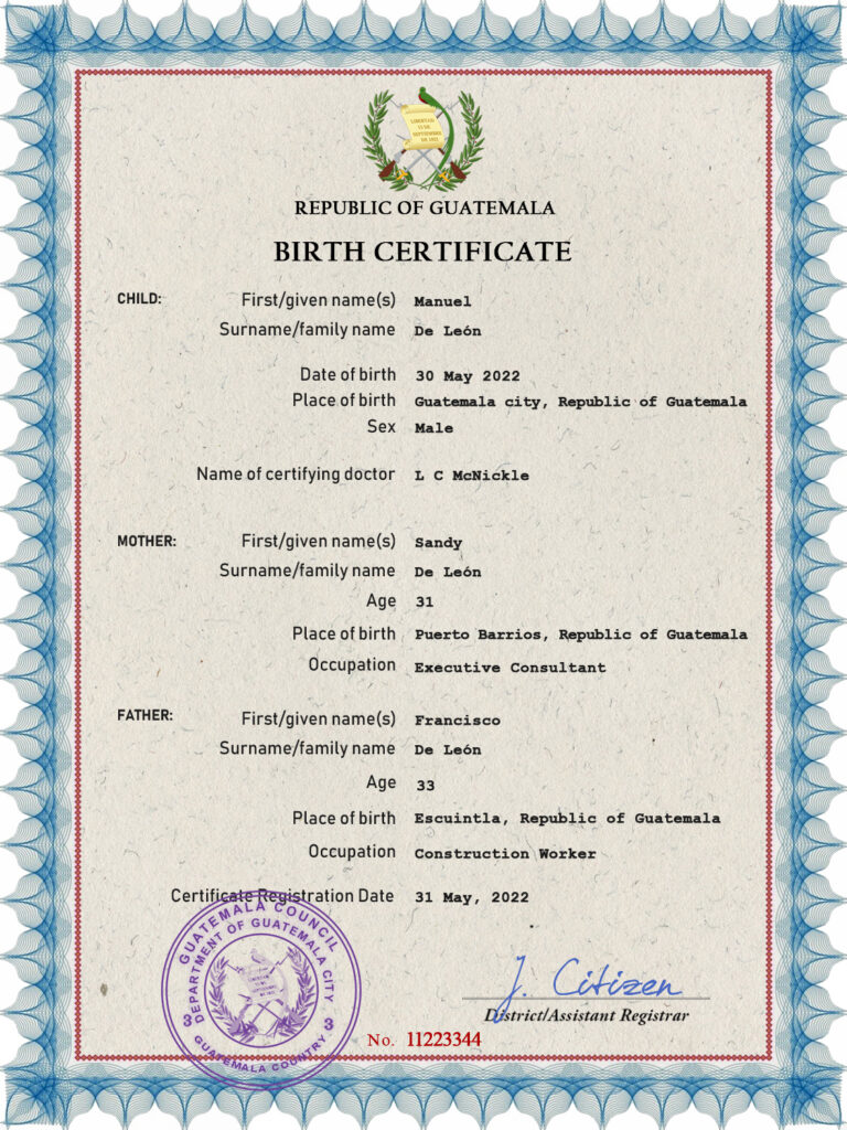Authentic Guatemala Birth Certificate Template | Customize and Download Online