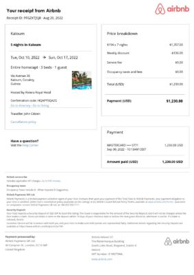 Editable Guinea Hotel Booking Form Template | Fillable PDF