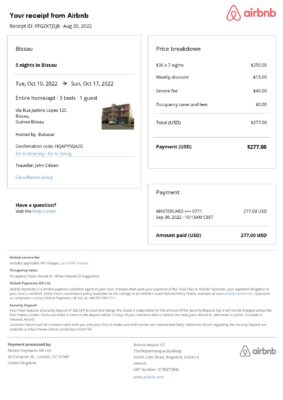 Editable Guinea-Bissau Hotel Booking Form Template | Fillable PDF