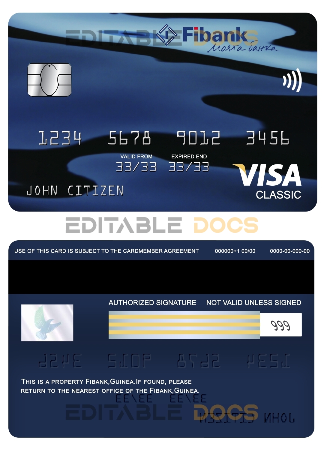 Editable Guinea Fibank bank visa classic card Templates in PSD Format