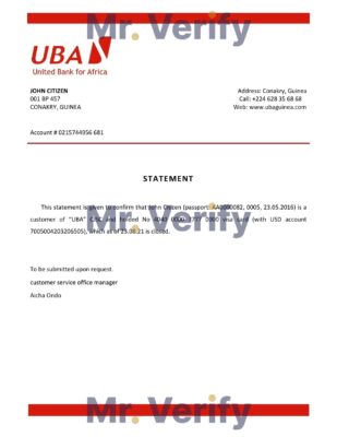 Download Guinea UBA Bank Reference Letter Templates | Editable Word
