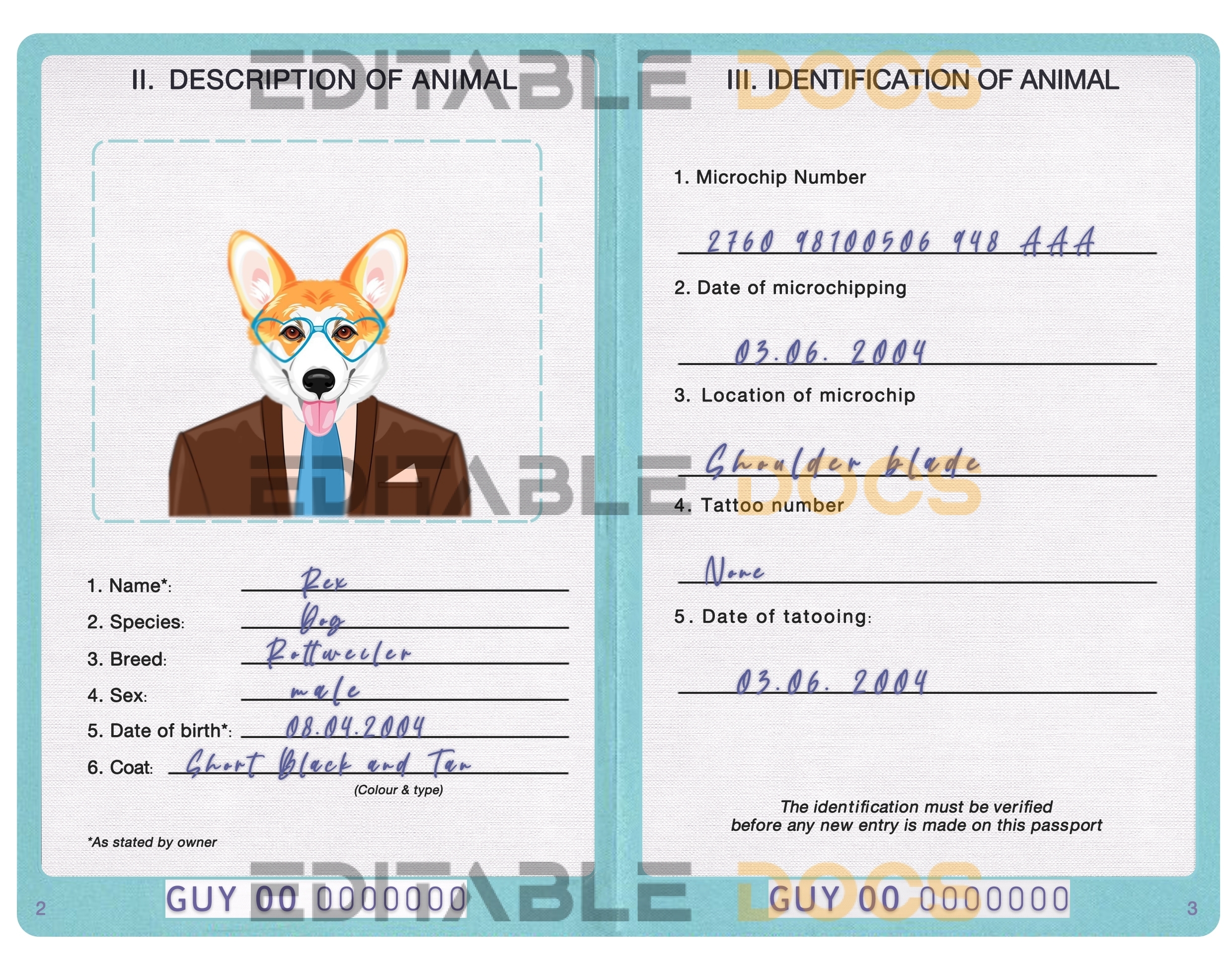 Guyana dog Fake PSD Passport | Instant Download