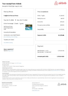 Editable Haiti Hotel Booking Form Template | Fillable PDF