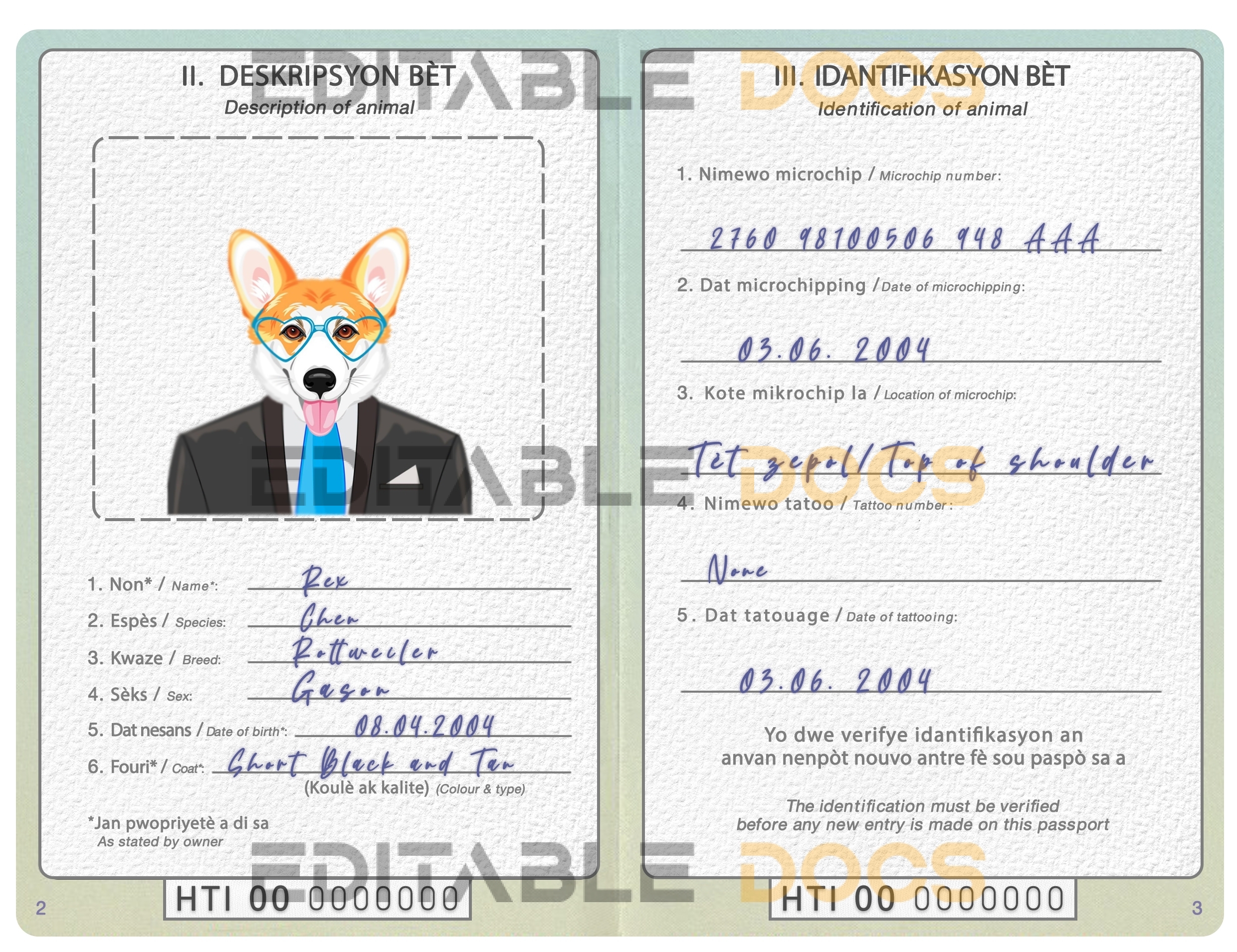 Haiti dog Fake PSD Passport | Instant Download