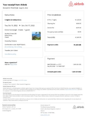Customizable Hawaii Airbnb Reservation Template | Word & PDF Formats